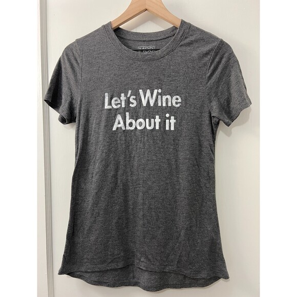 Modern Lux Women's Let's Wine About It Charcoal Grey Tee T-Shirt Top Size M - Picture 1 of 6
